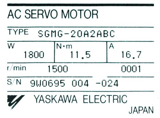 Yaskawa SGMG-20A2ABC AC Servo Motor 16.7A 1.8KW 1500RPM 200V NEW