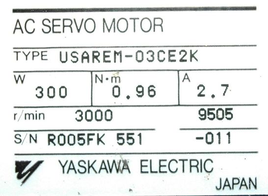 Yaskawa USAREM-03CE2K AC SERVO MOTOR 300W 3000RPM 200V 2.7A NEW